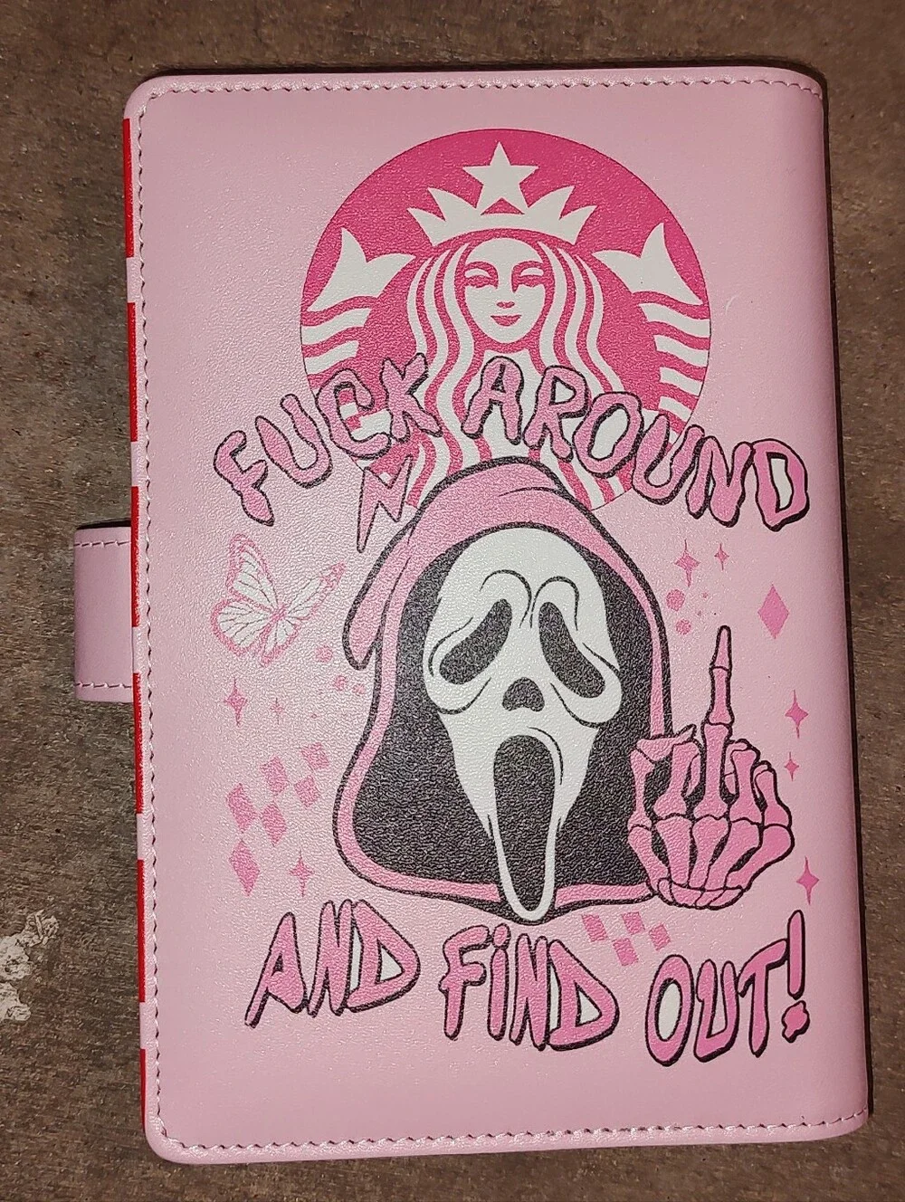 New! A6 Size Pink Ghost Face Binder Notebook With Paper